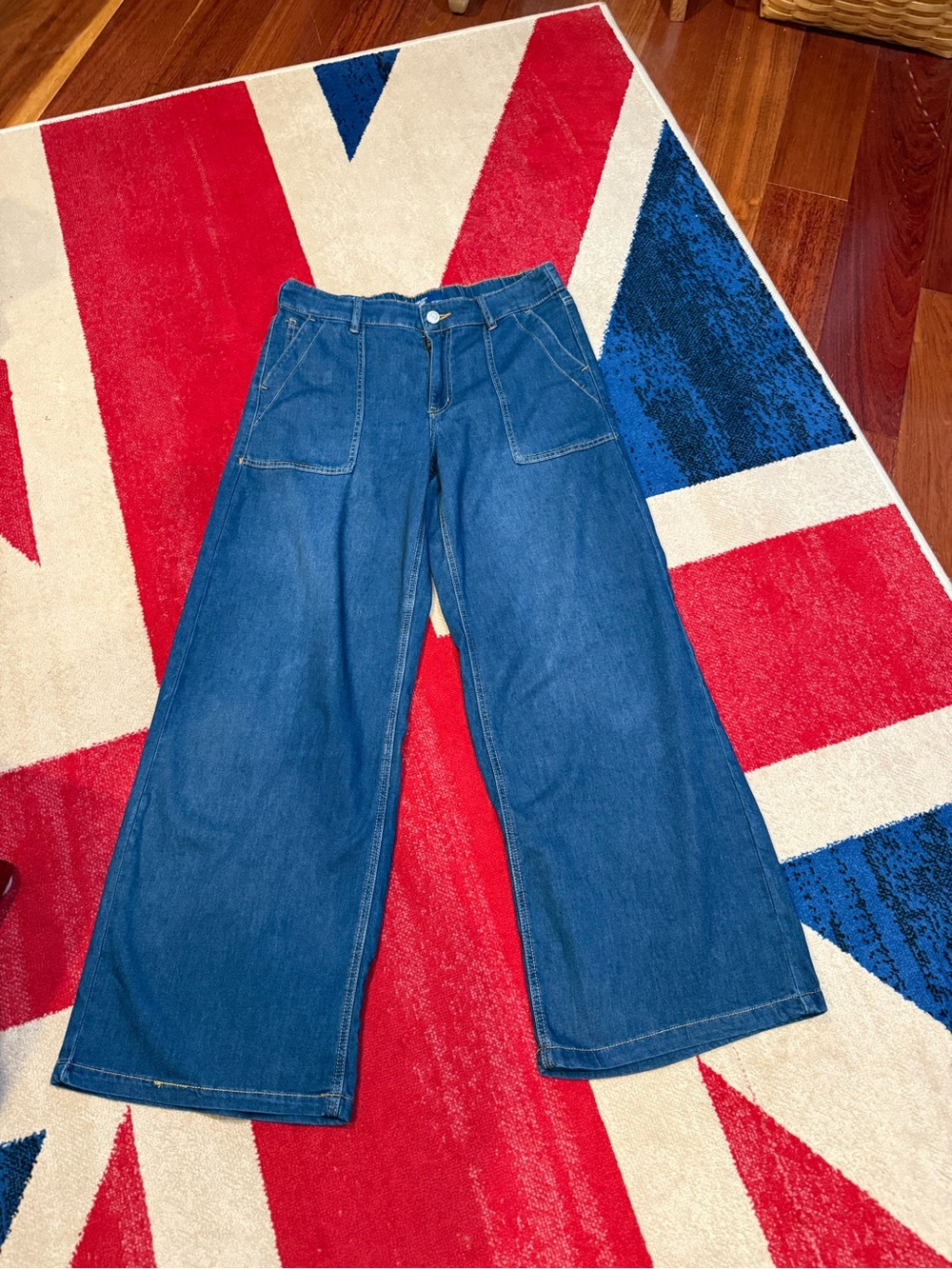 PROJECT INDIGO High-Rise Wide Leg Denim Jeans in Blue LARGE
